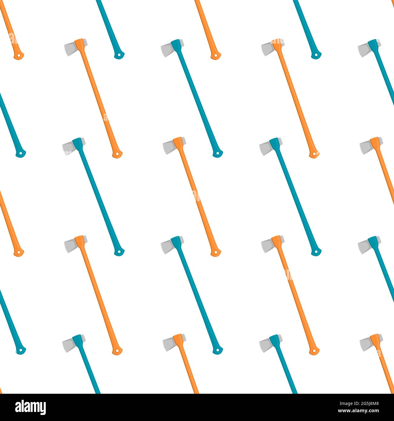 Illustration on theme pattern steel axes with wooden handle, metal ax for hunting. Big kit ax consisting of many identical axes on white background. F Stock Vector