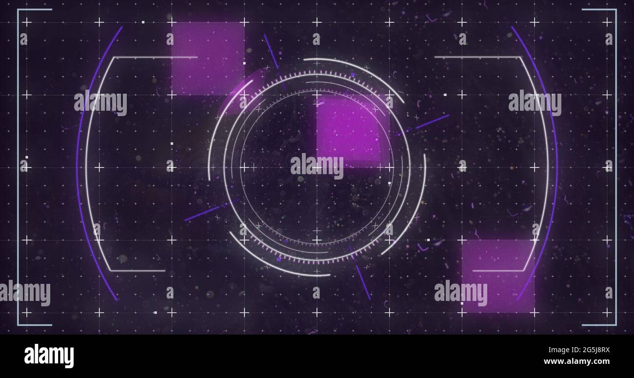 Image of glowing purple squares and scope scanning with markers over ...