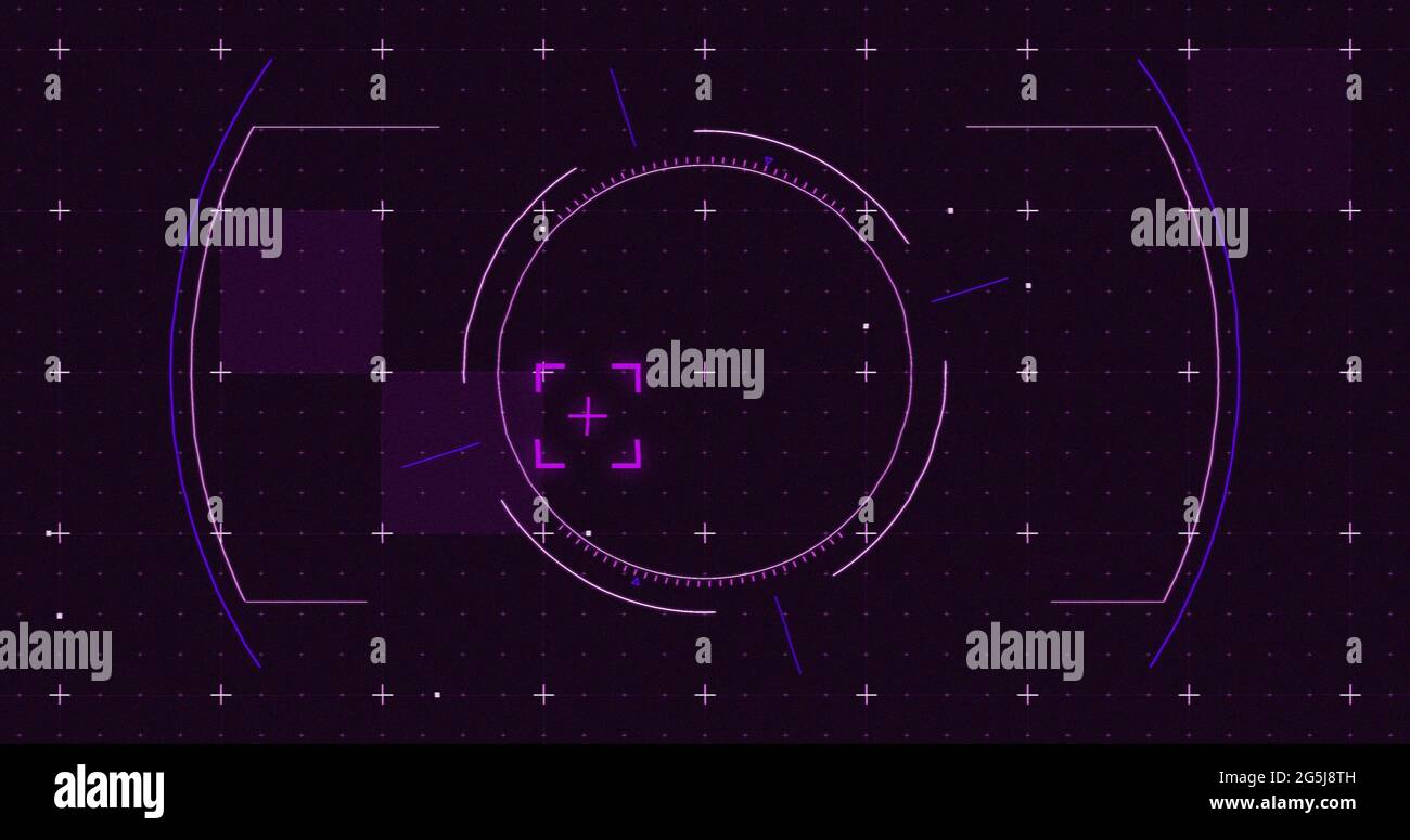 Image of glowing purple squares and scope scanning with markers over ...