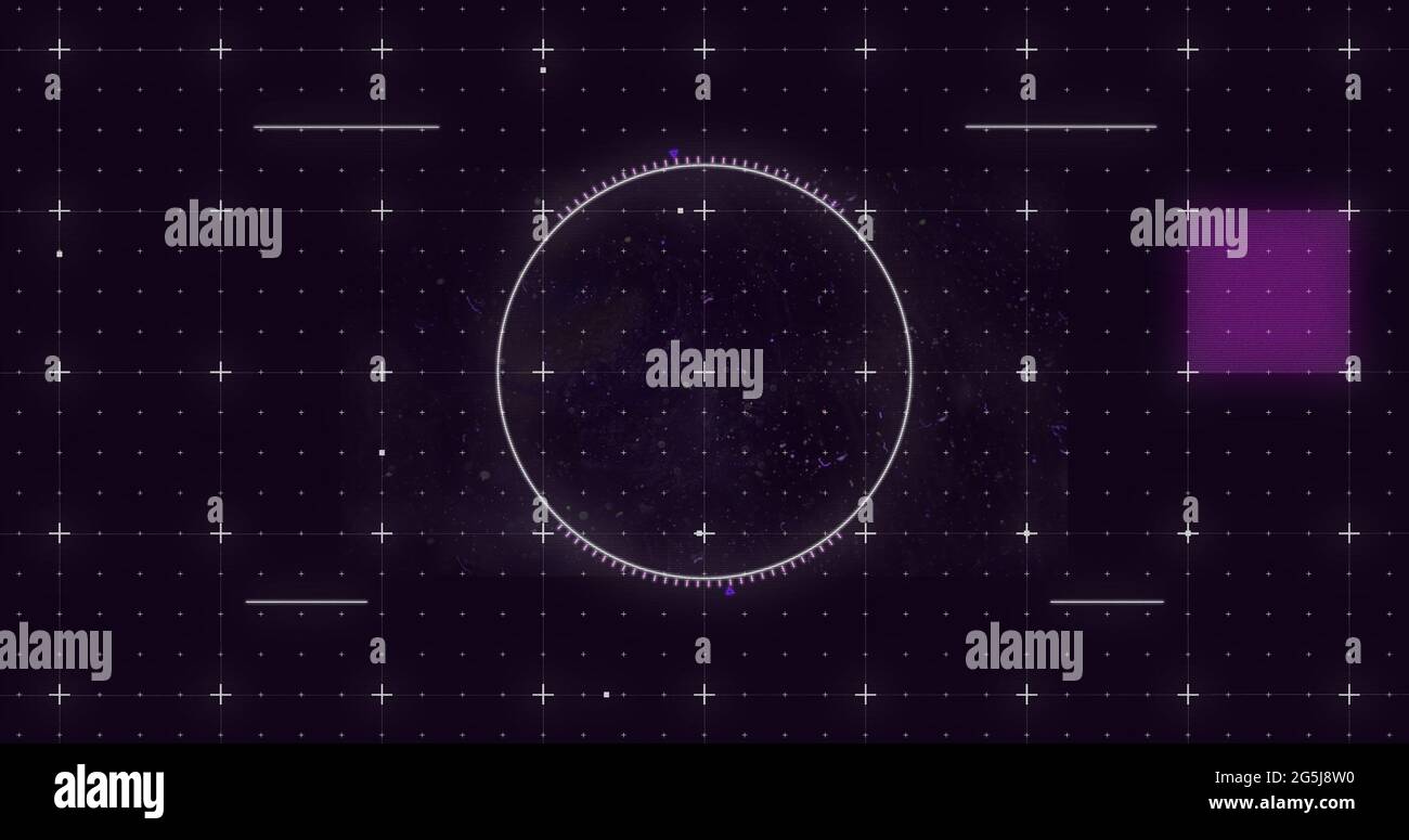 Image of glowing purple squares and scope scanning with markers over ...