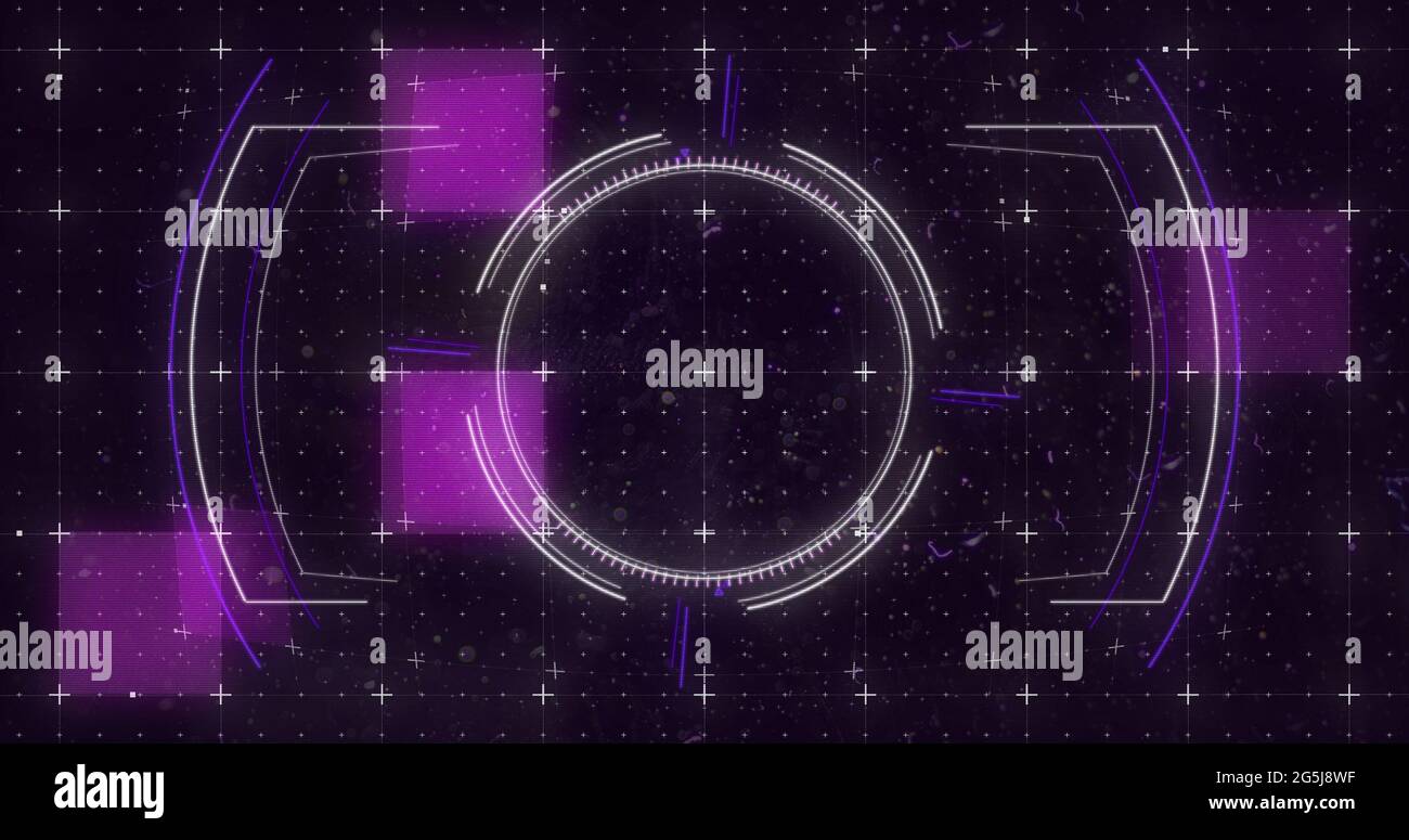 Image of glowing purple squares and scope scanning with markers over ...