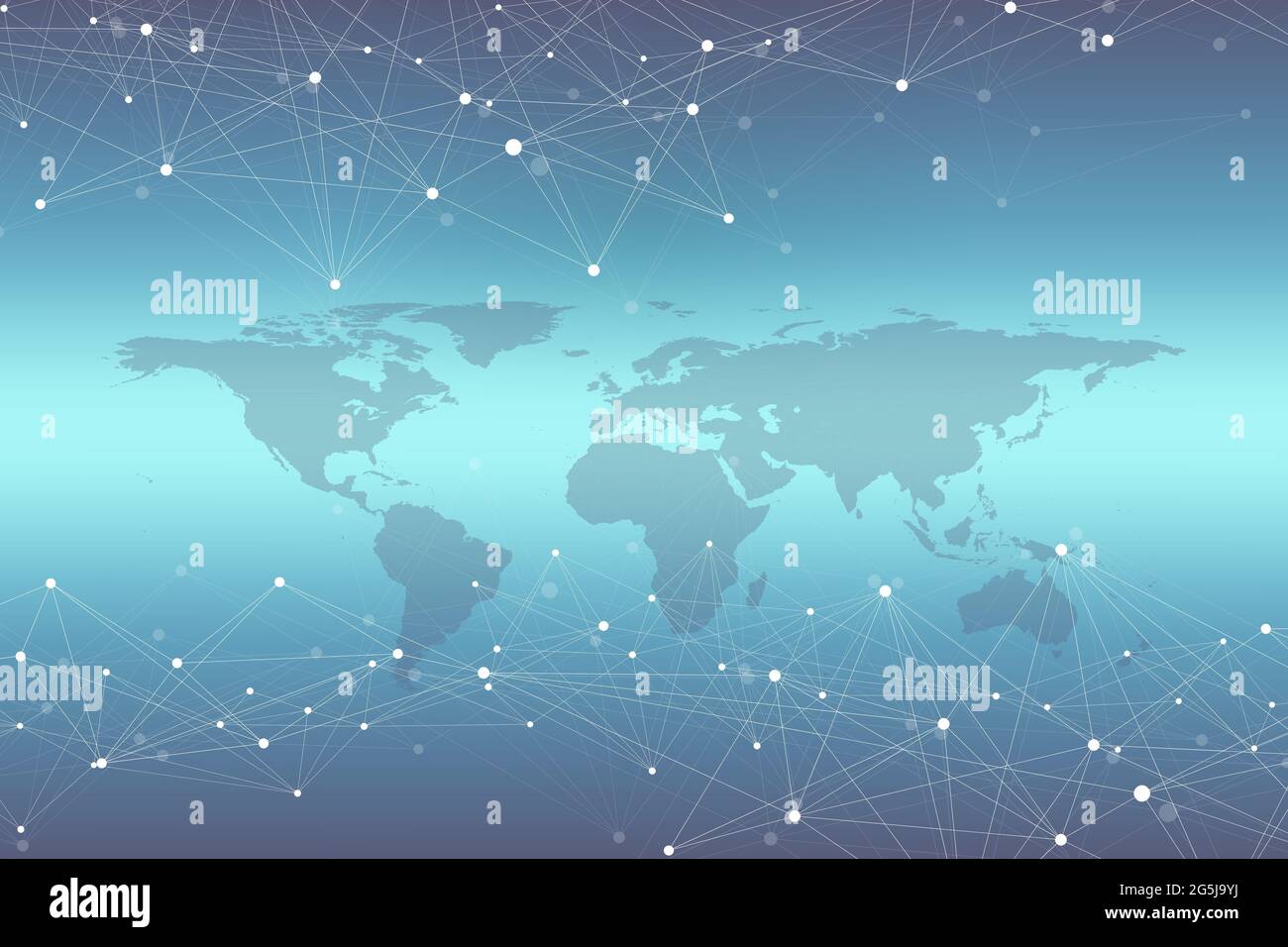 World map with global technology networking concept. Digital data visualization. Lines plexus. Big Data background communication. Scientific Stock Photo