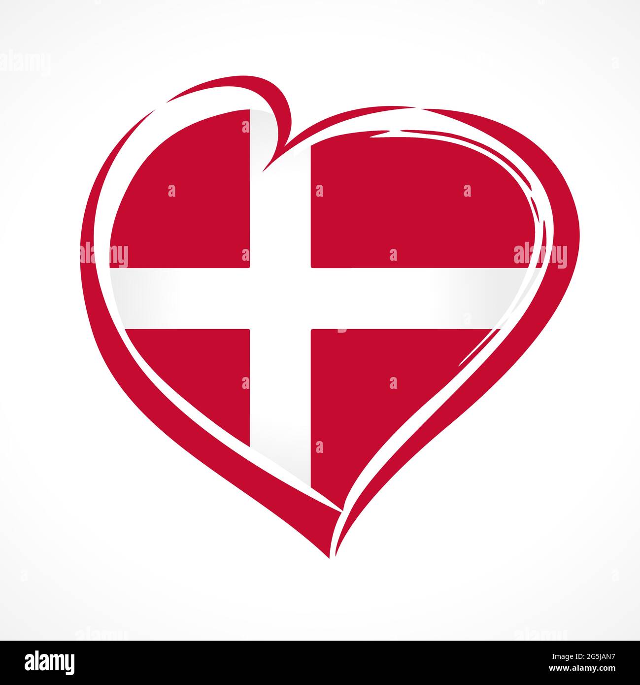 Love Denmark emblem with heart in flag colors. Danish national holiday 5 June 1849, vector greetings card. Celebration Dane Constitutional anniversary Stock Vector