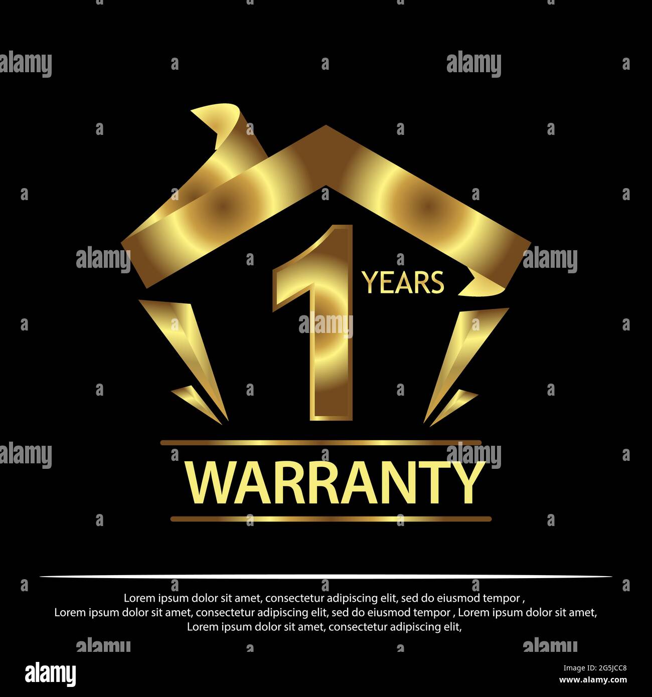 One year warranty golden label on black background - Vector Stock Vector