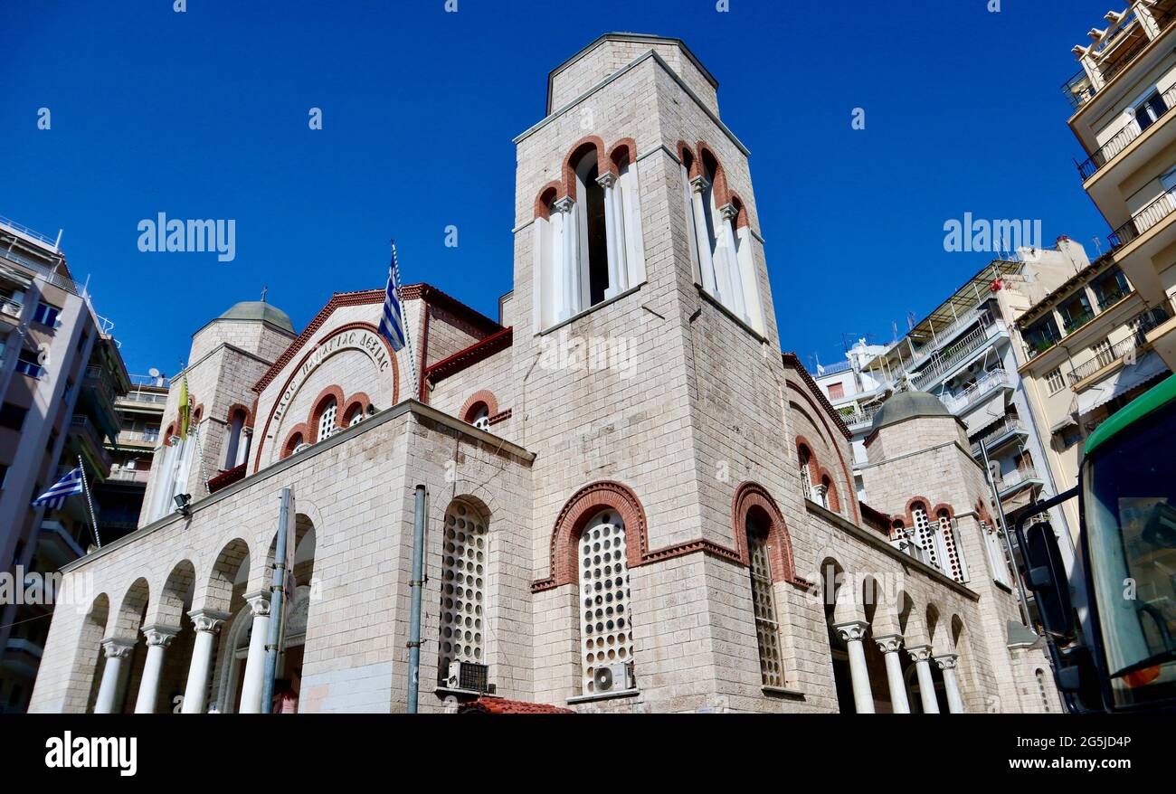 THESSALONIKI, GREECE - Aug 30, 2019: A view from Thessaloniki Holy Church of Panagia Dexia Stock Photo