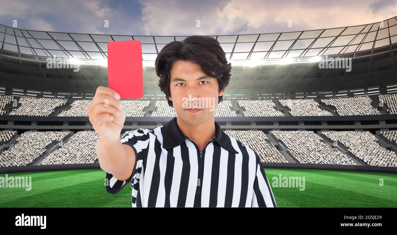 Man holding red card stock photo