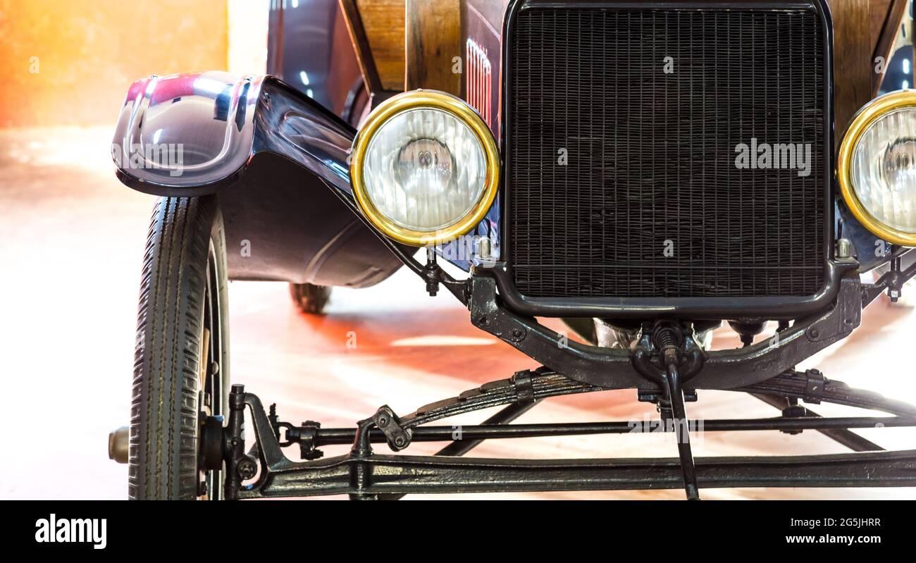 Old vintage car with round headlights Stock Photo Alamy