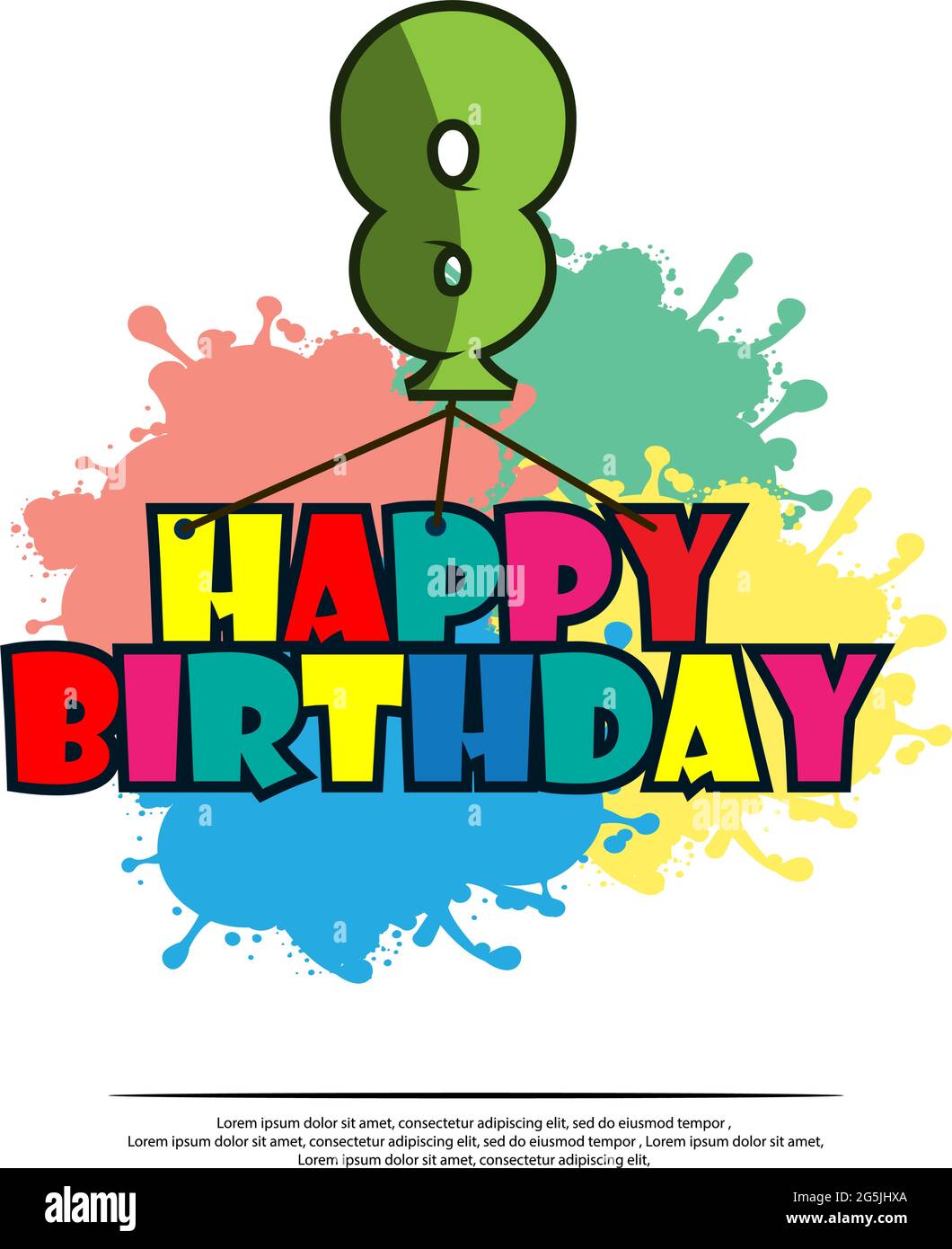 Happy birthday vector design with number eight, for 8 years old child Stock Vector