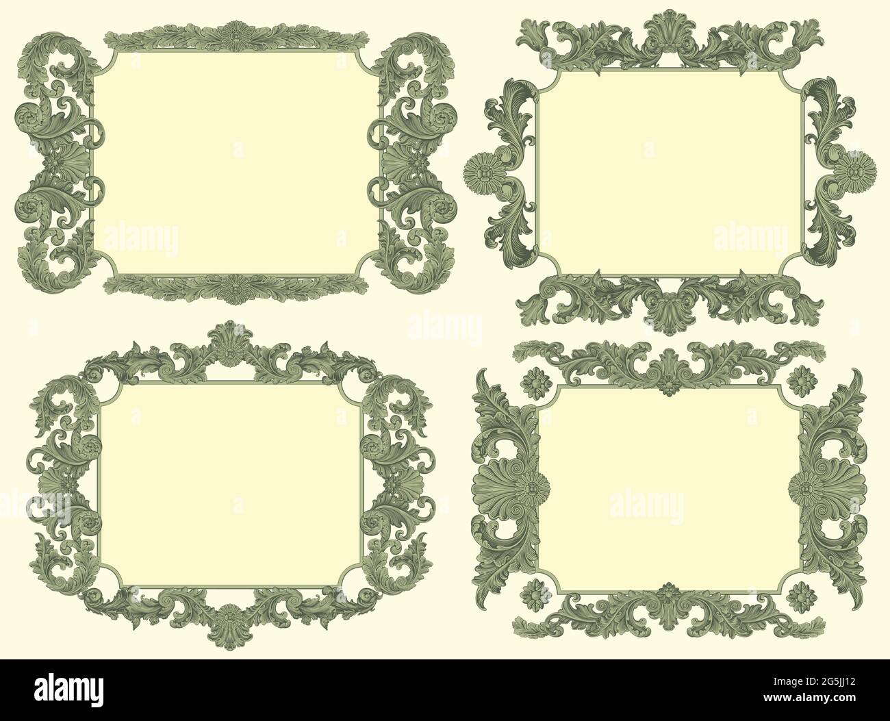 Vintage decorative ornamental frames. Design set. Editable hand drawn illustration. Vector engraving. Isolated on light background. 8 EPS Stock Vector