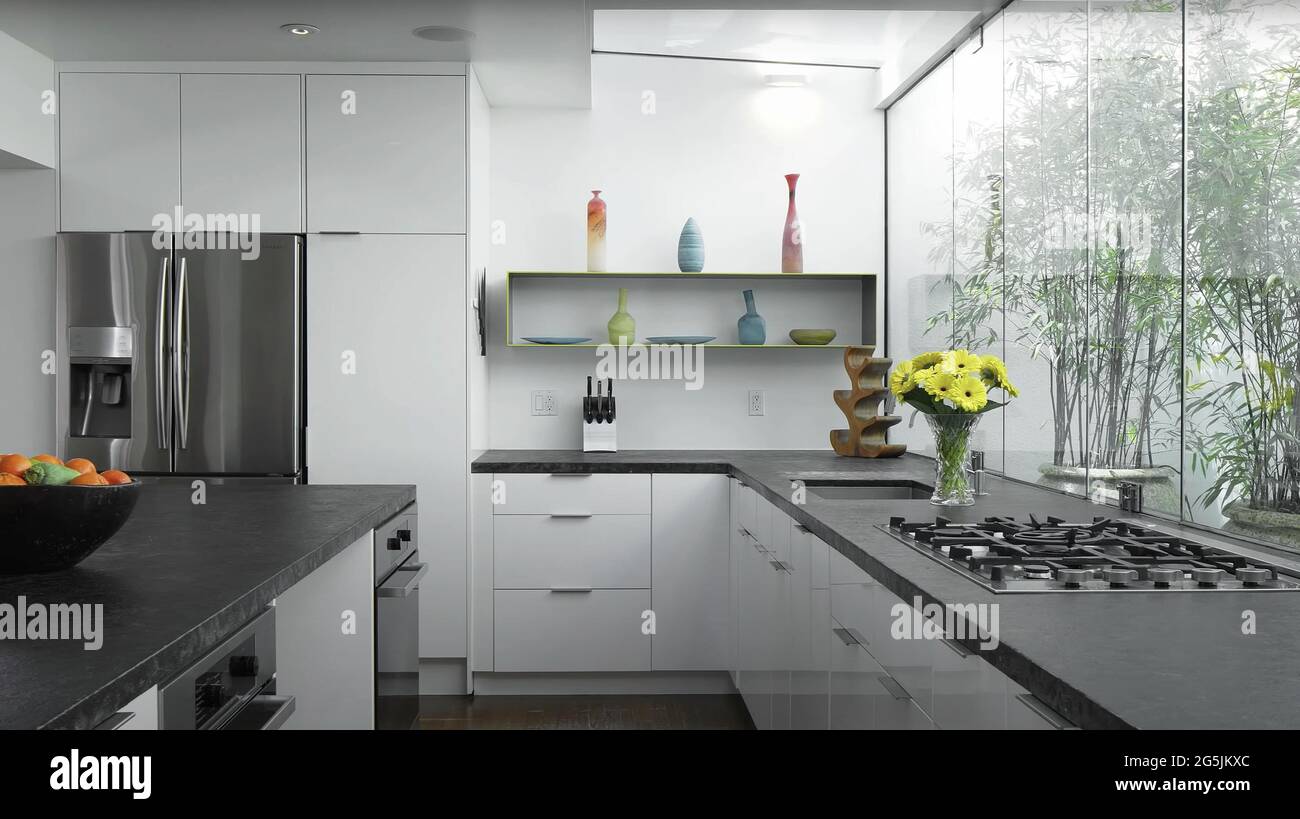Luxurious And Bright Kitchen Interior With Elegant Furniture Inside Of ...