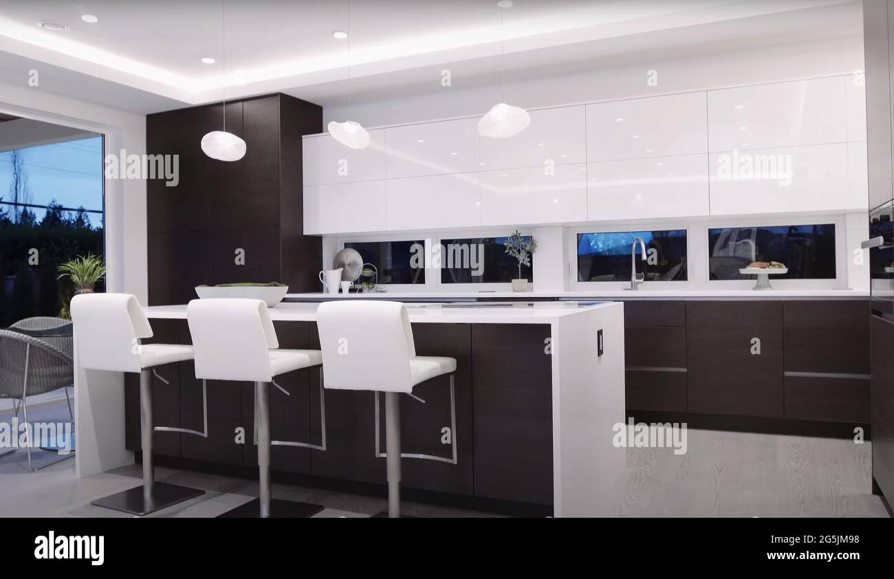 Image showcasing Luxurious And Bright Kitchen Interior With Elegant Furniture Inside Of ...