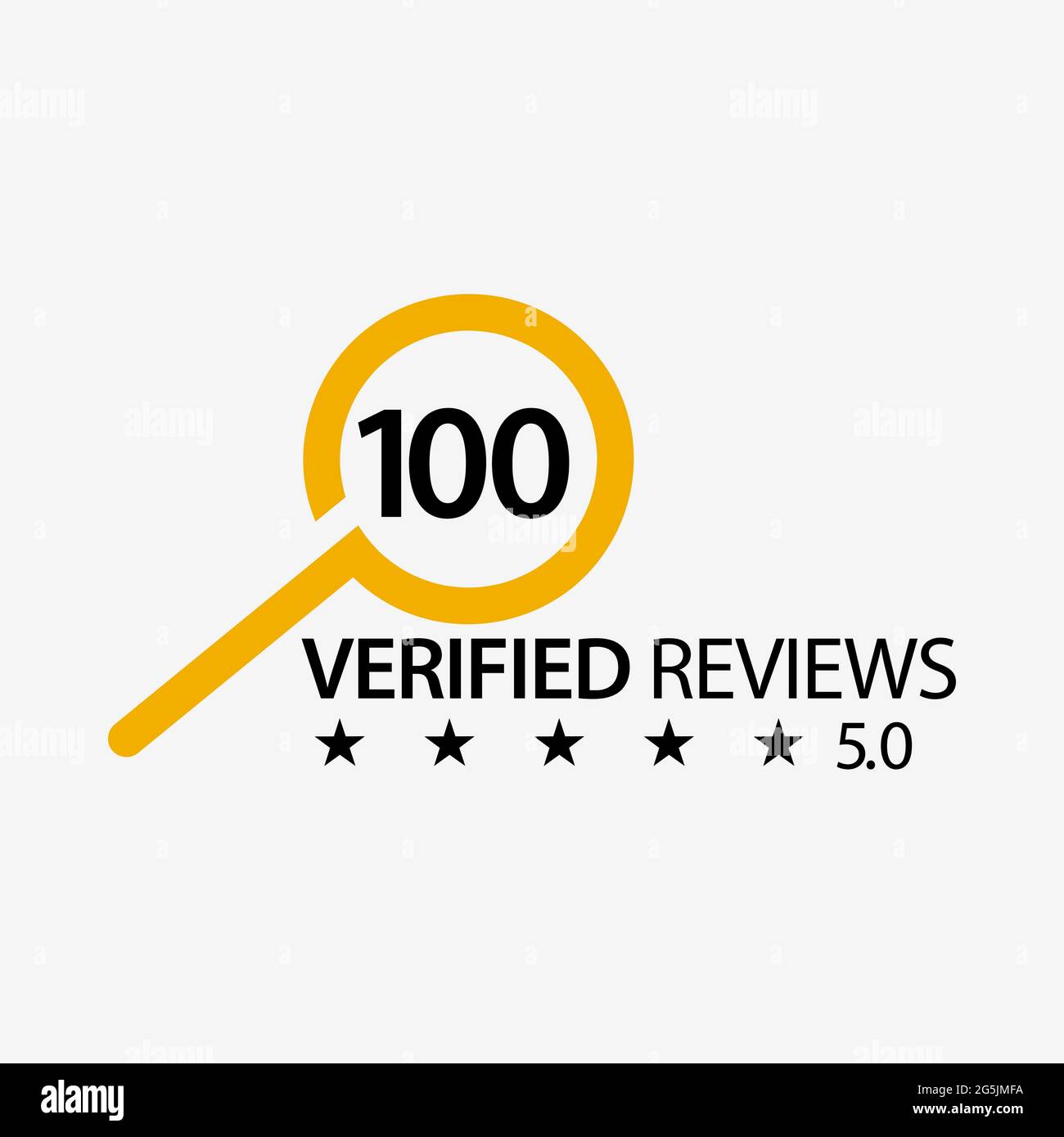 100 verified reviews with magnifying glass. Flat design. Vector