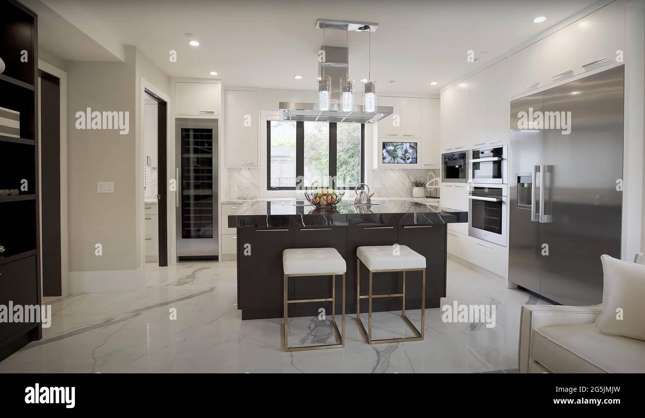 View of Luxurious And Bright Kitchen Interior With Elegant Furniture Inside Of ...