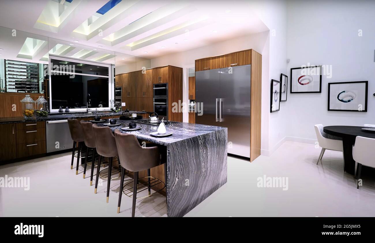 View of Luxurious And Bright Kitchen Interior With Elegant Furniture Inside Of ...
