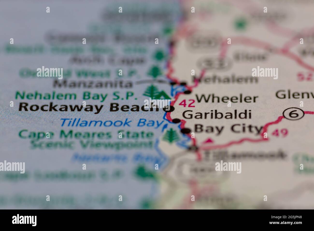 Rockaway Beach Oregon USA shown on a Geography map or road map Stock Photo