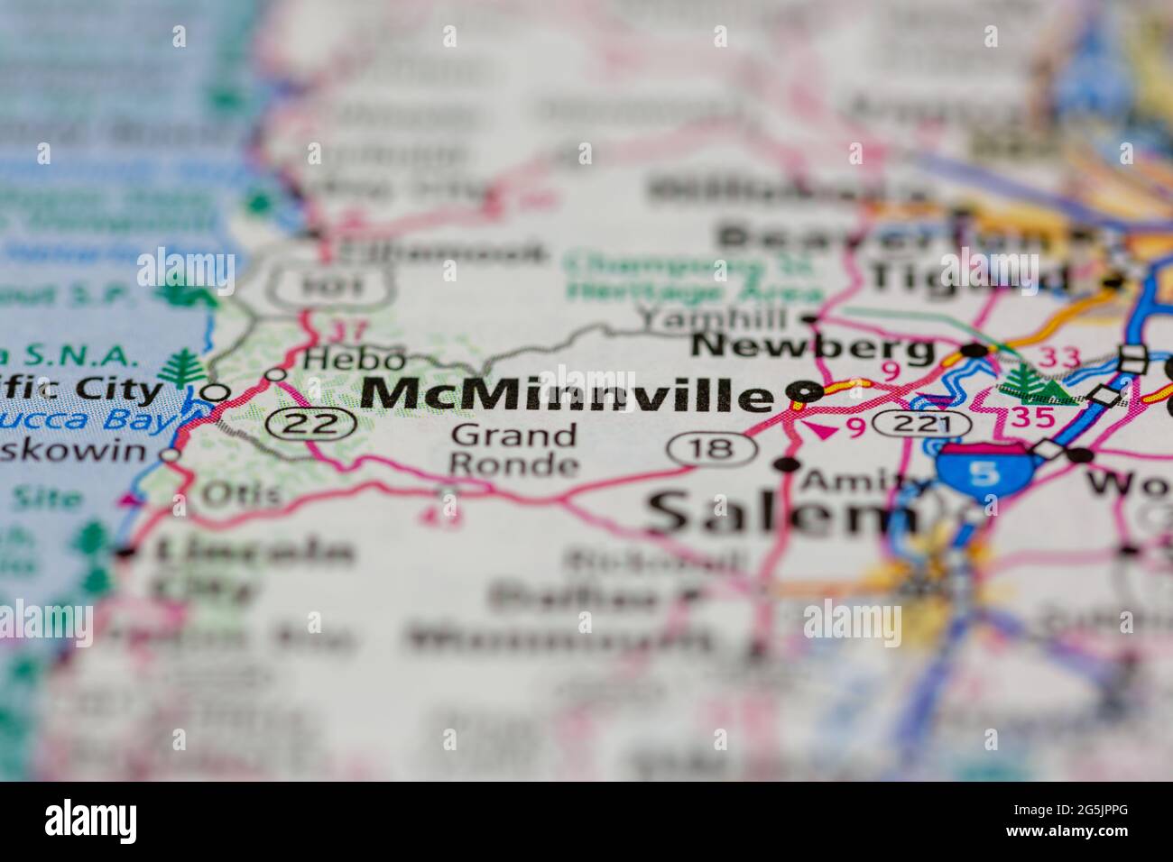 McMinnville Oregon USA shown on a Geography map or road map Stock Photo