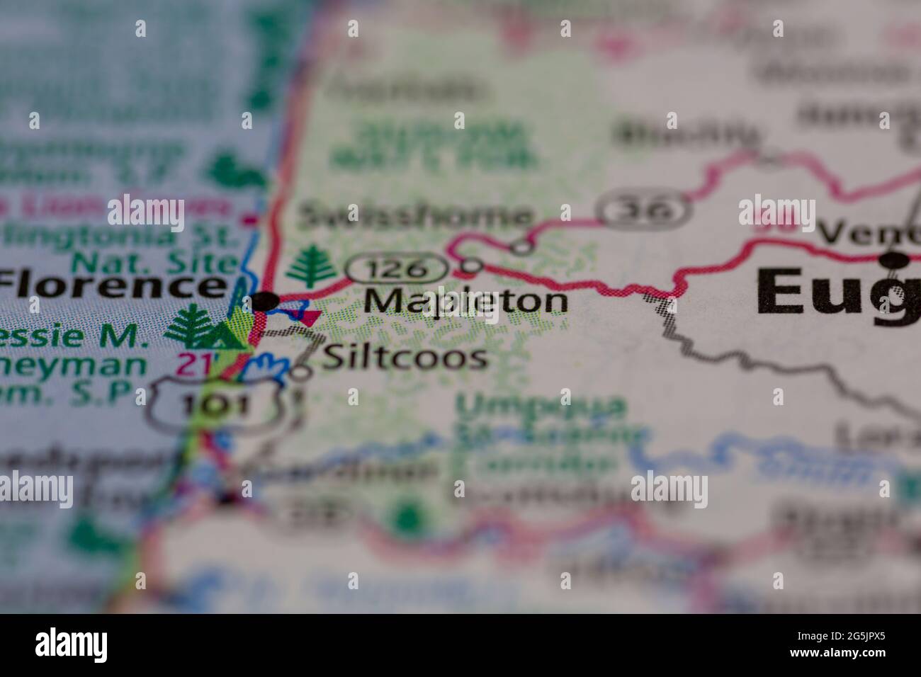 Mapleton Oregon USA shown on a Geography map or road map Stock Photo