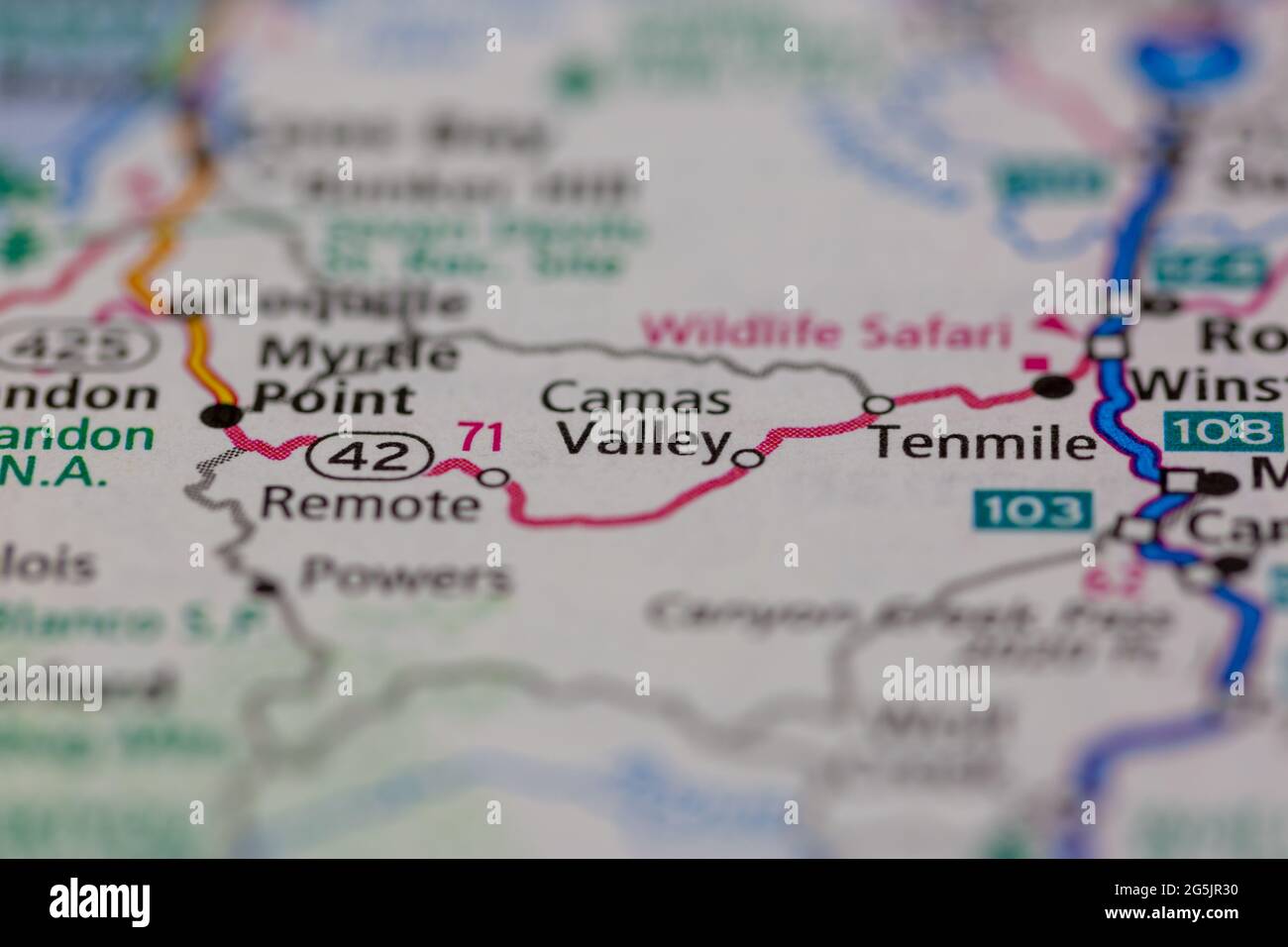 Camas Valley Oregon USA shown on a Geography map or road map Stock Photo