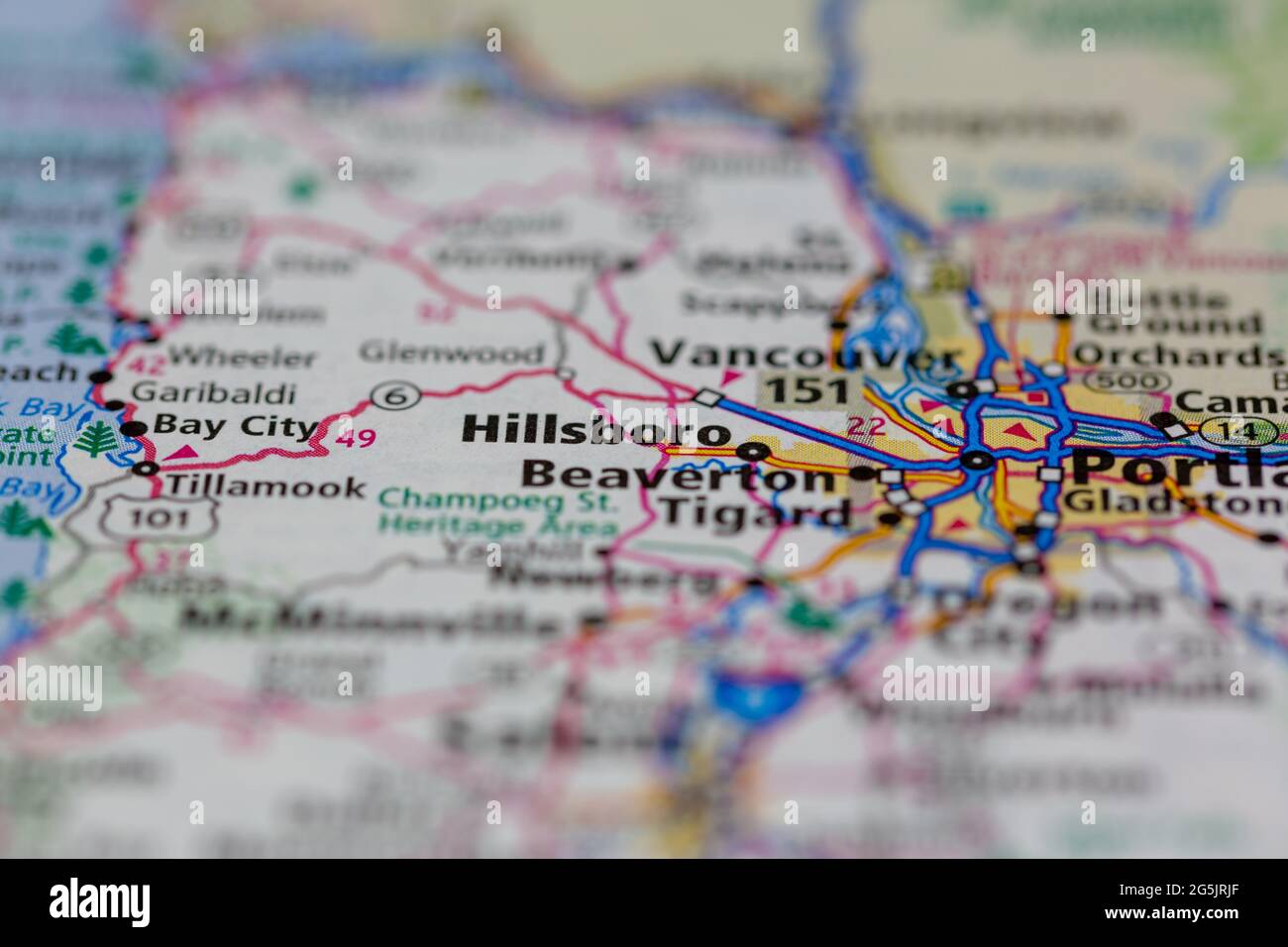 Hillsboro Oregon USA shown on a Geography map or road map Stock Photo ...
