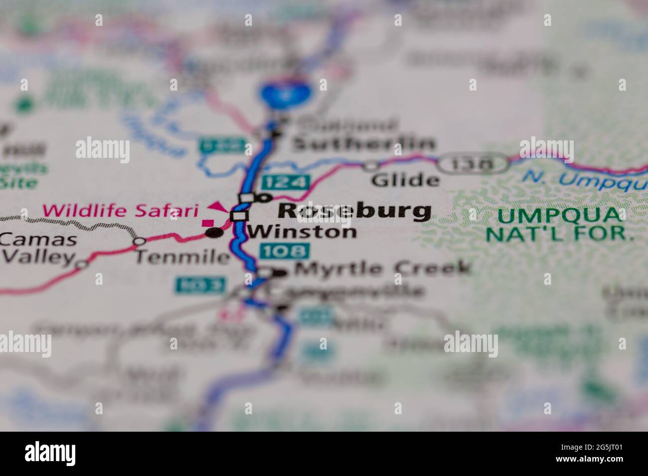 Roseburg Oregon USA shown on a Geography map or road map Stock Photo