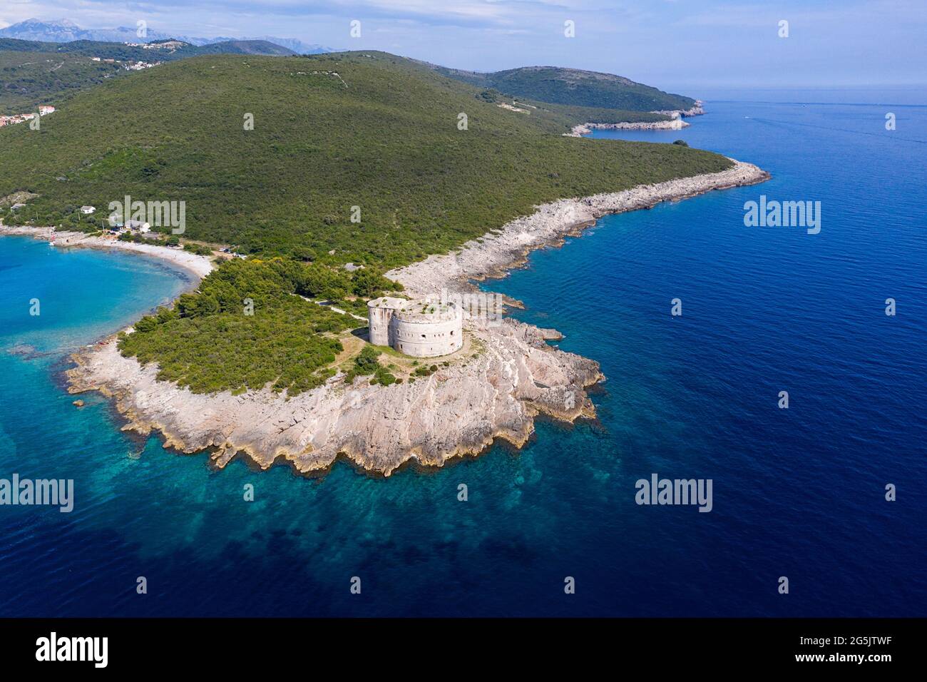 Aerial view of the Fort Arza on Lustica peninsula in Montenegro Stock Photo