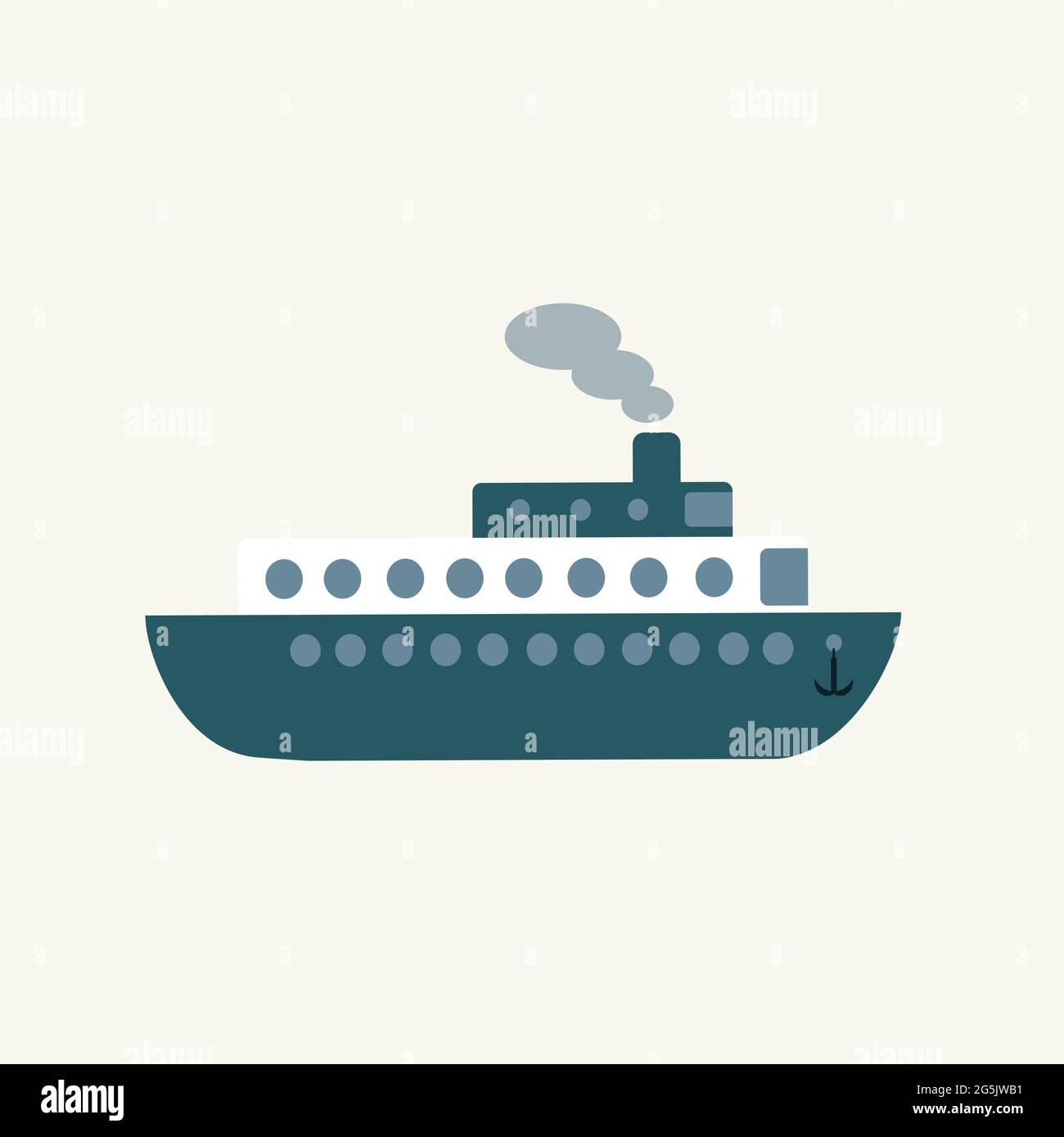 Simple navy toy ship, side view. cute kid transport. Vector drawn flat