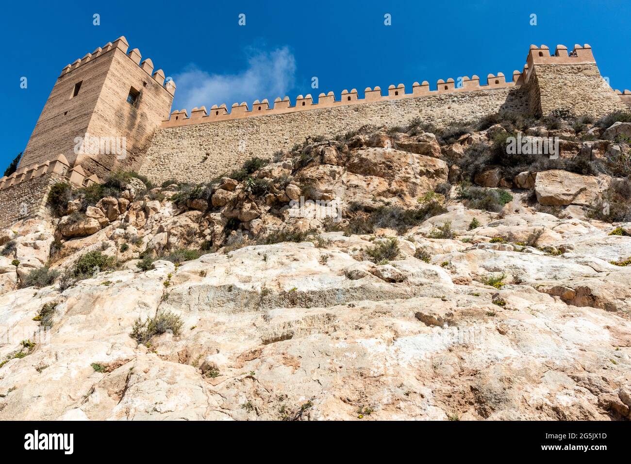Exterior wall of the Alcazaba of Almería fortress in the old center of Almeria, Andalusia, Spain Stock Photo