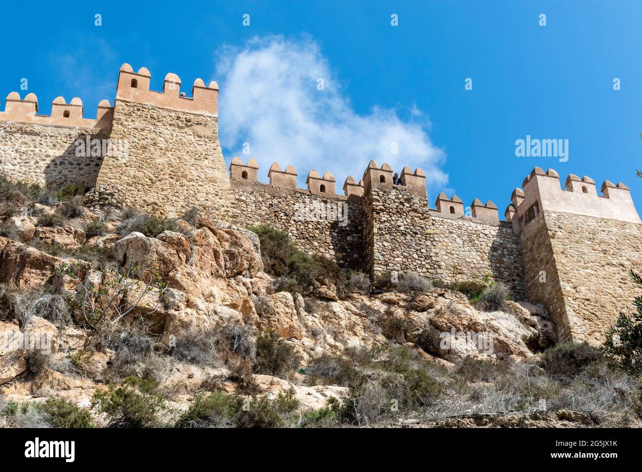 Exterior wall of the Alcazaba of Almería fortress in the old center of Almeria, Andalusia, Spain Stock Photo