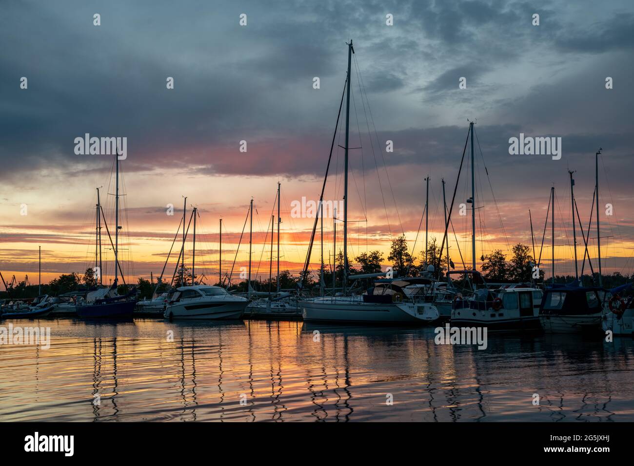 Beautiful sunset over the marina Stock Photo