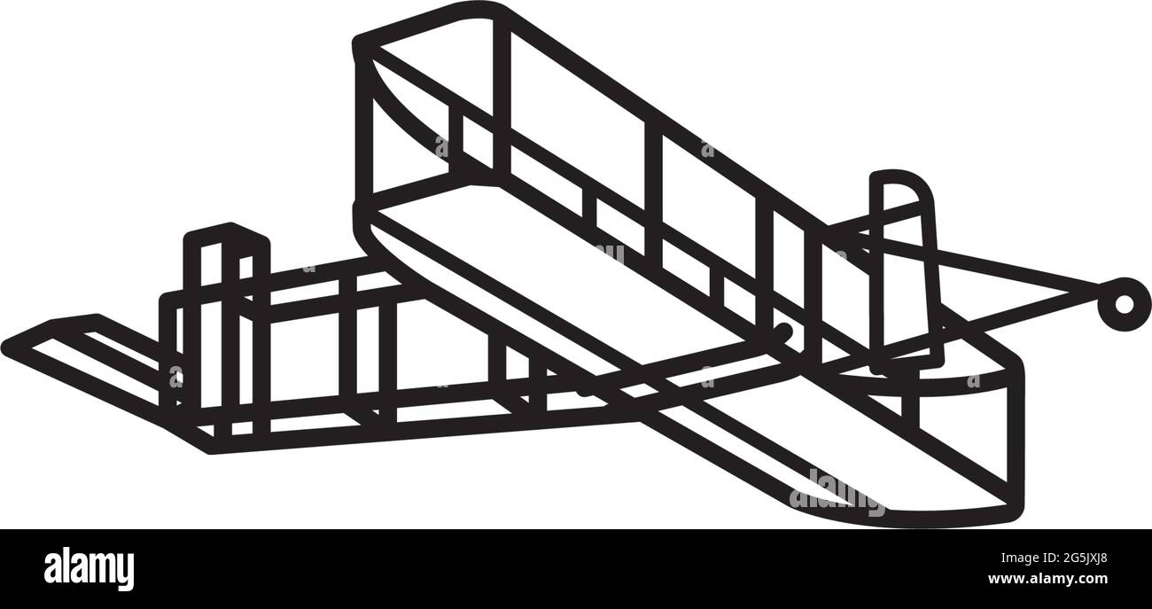 Wright Flyer airplane from 1903 vector line icon for Wright Brothers Day on December 17 Stock Vector
