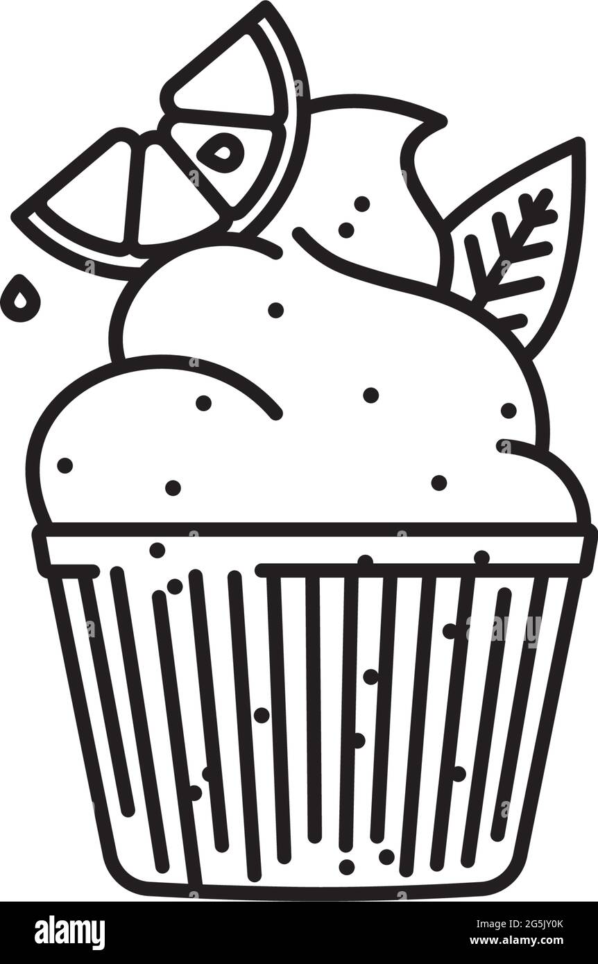 Sweet and sour pastry vector line icon for Lemon cupcake Day on December 15 Stock Vector