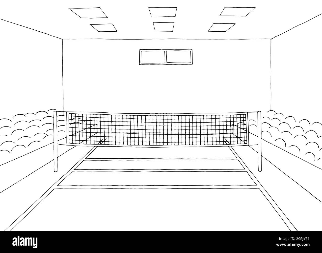 Volleyball gym sport indoors graphic black white sketch illustration vector Stock Vector