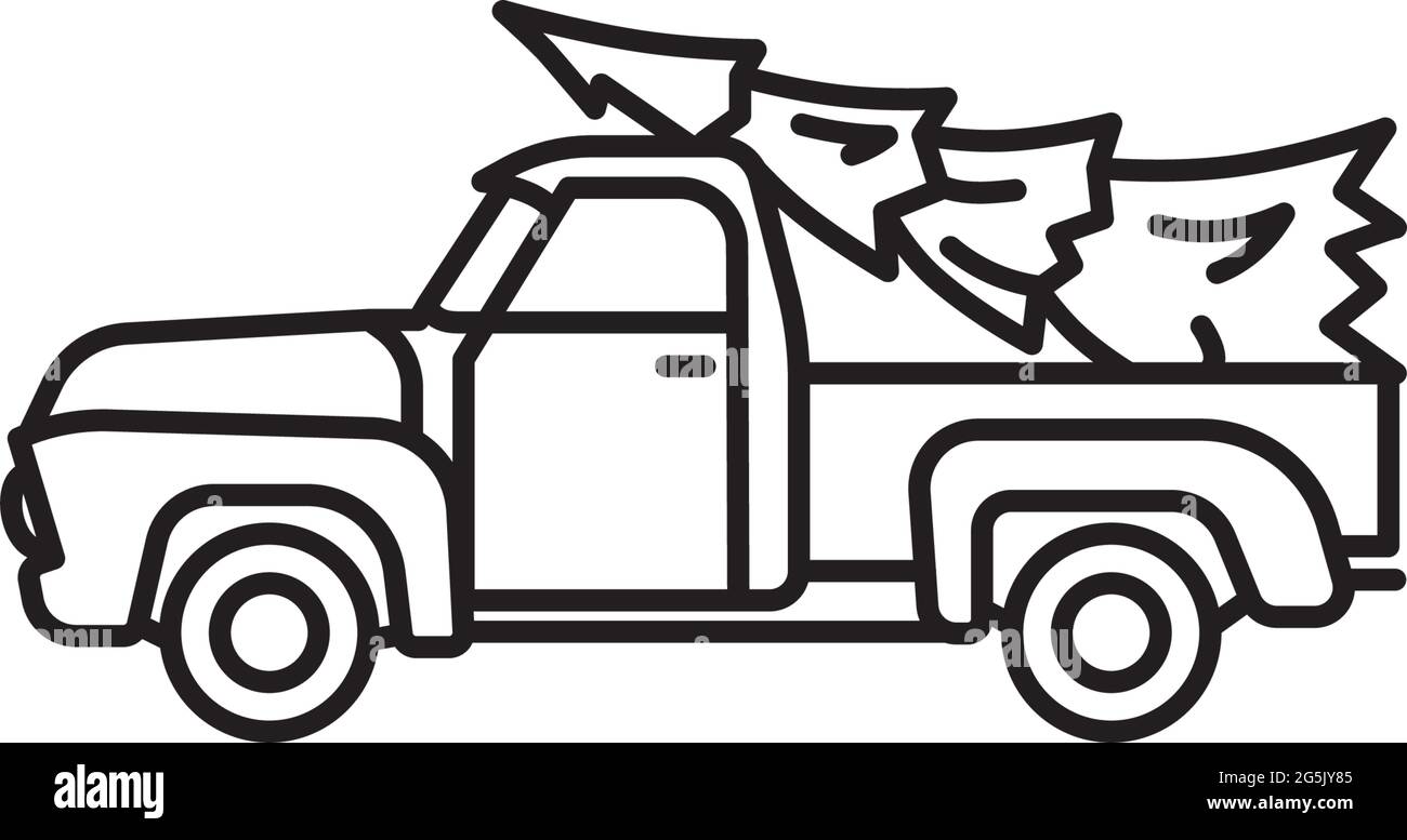 Freshly picked Christmas tree on bed of vintage pickup truck vector