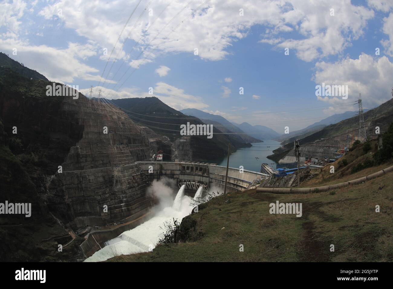 Zhaotong, China. 28th June, 2021. The world's biggest unit capacity hydropower station Baihetan station comes into service in Zhaotong, Yunnan, China on 28th June, 2021.(Photo by TPG/cnsphotos) Credit: TopPhoto/Alamy Live News Stock Photo