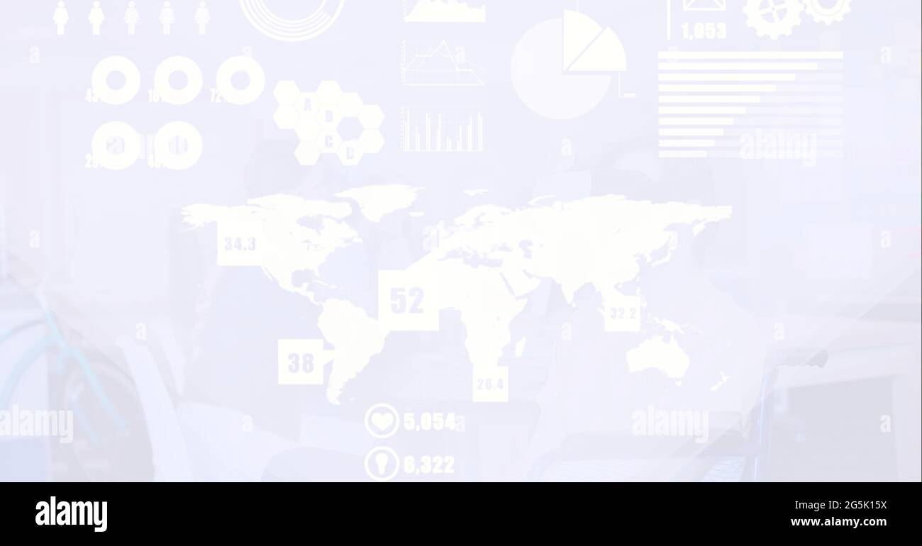 Composition of data processing and world map on grey background Stock ...