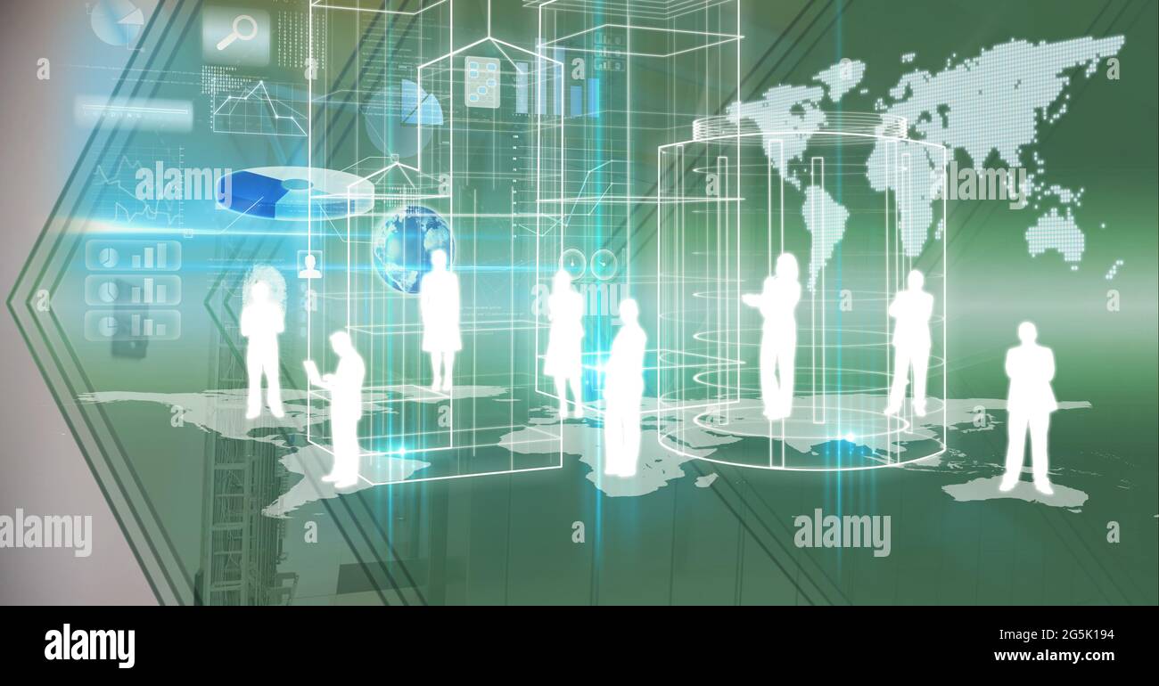Composition of digital icons, data processing and world map Stock Photo ...