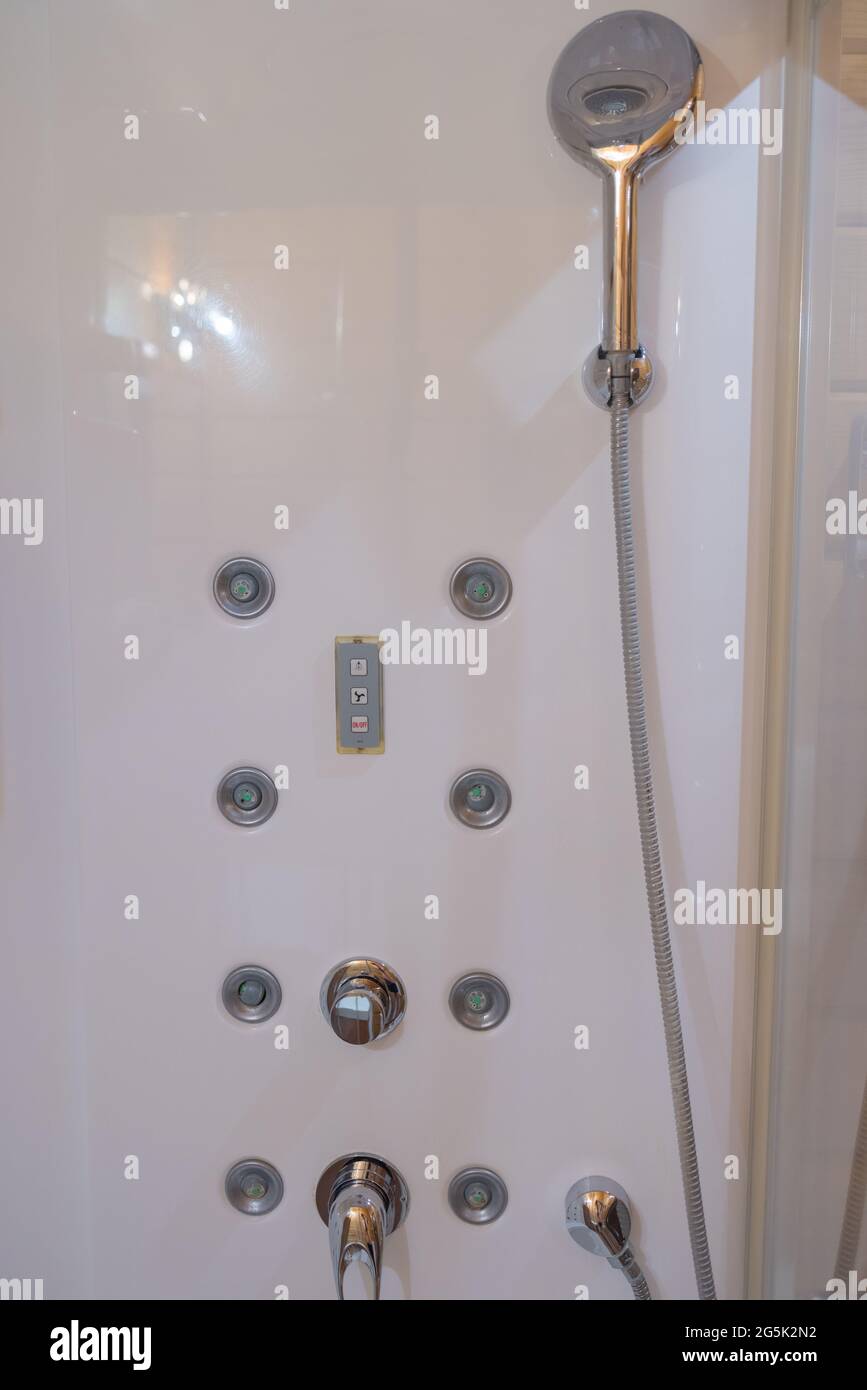 angular shower enclosure with transparent doors Stock Photo - Alamy