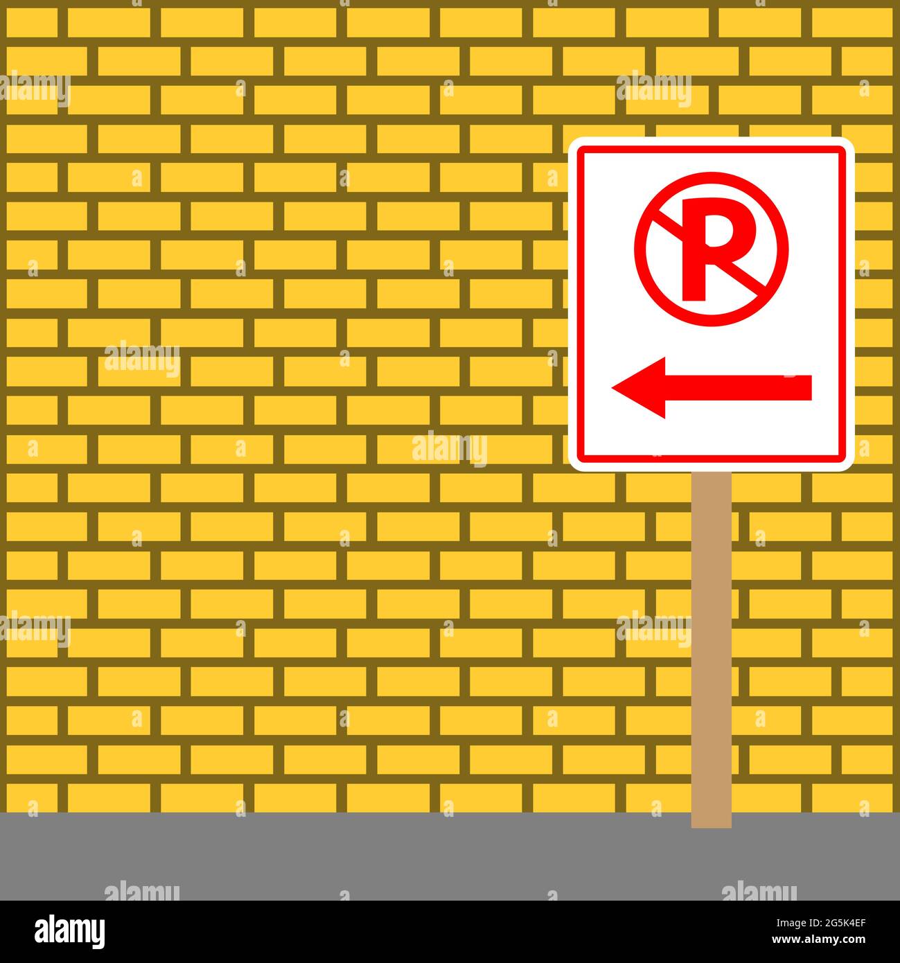 Sign board Directing To no parking. Vector Illustration on Brick wall background. Stock Vector