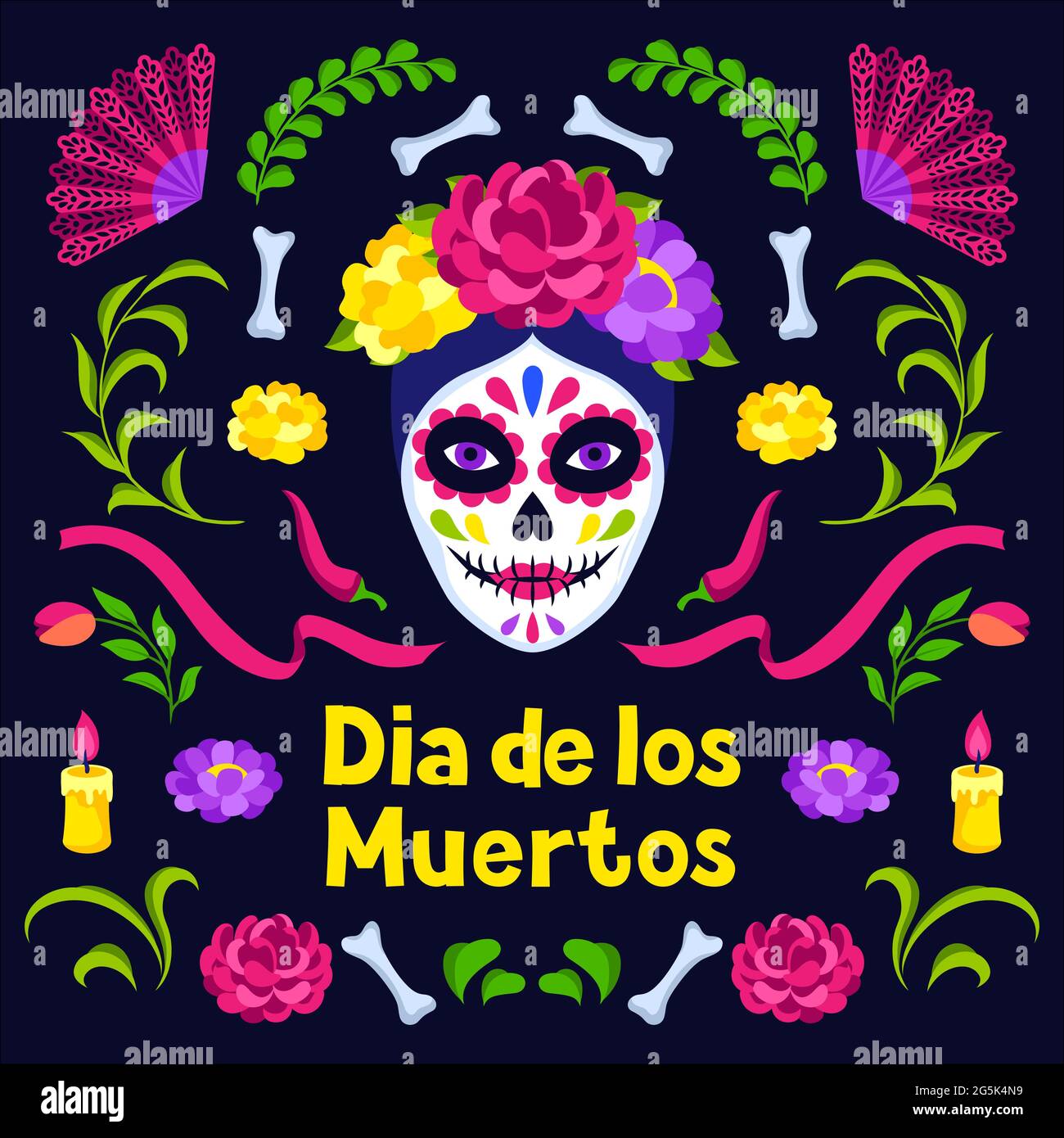 Day of the Dead greeting card. Dia de los muertos. Mexican celebration ...