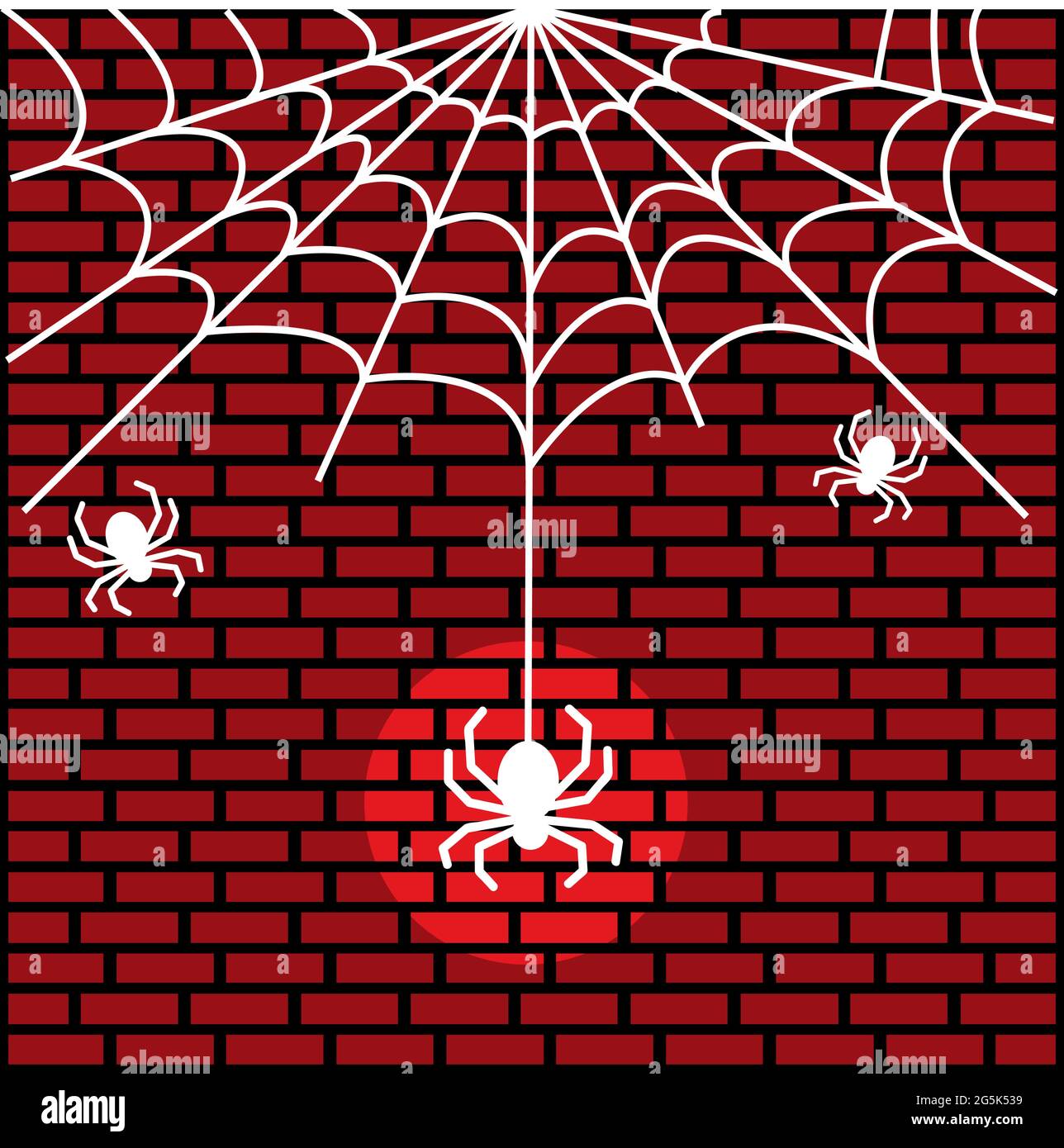 Spider and cobweb. Vector Illustration on Brick wall background. Stock Vector
