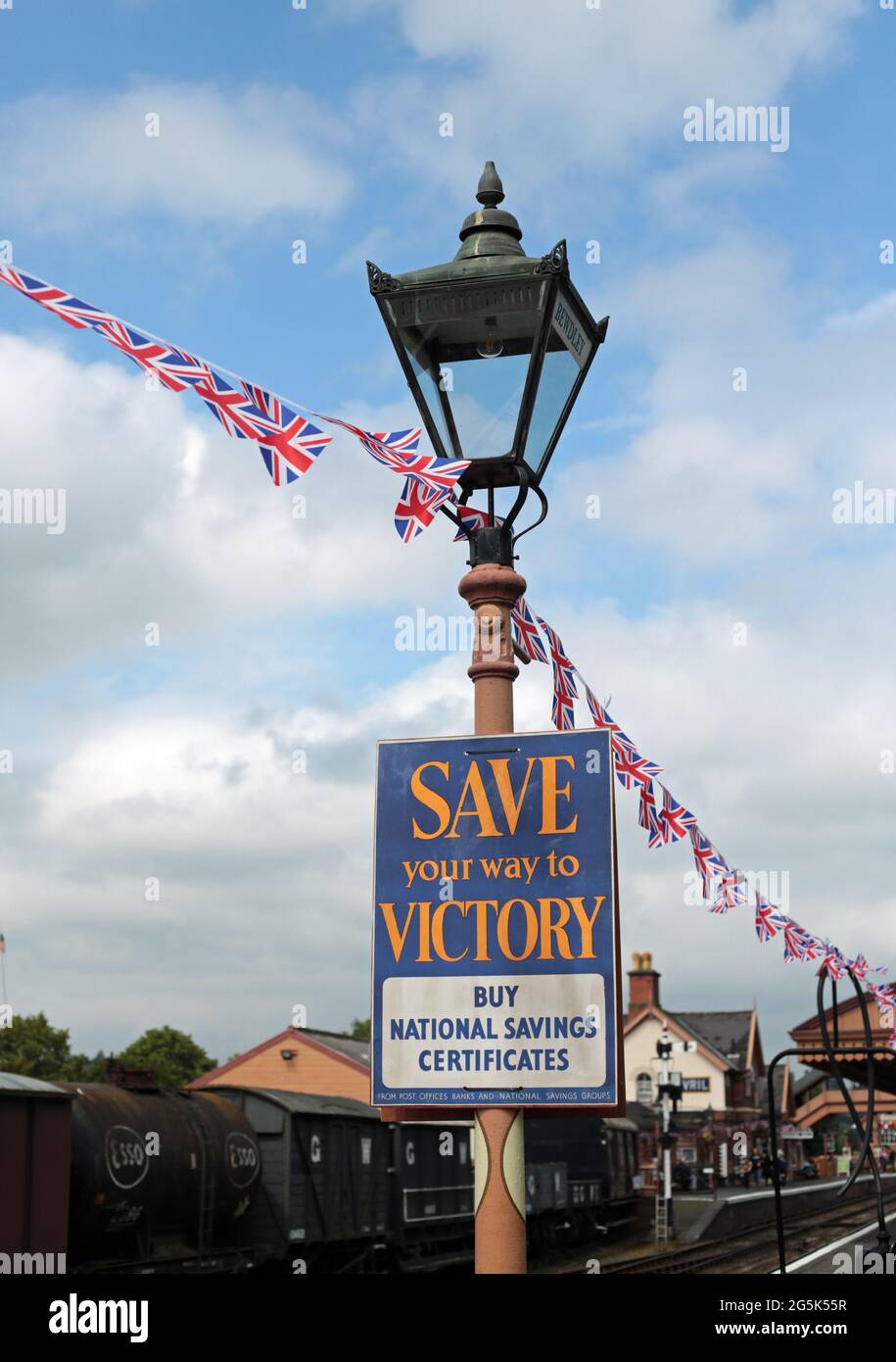 World war 2 posters on display at Bewdley station during their 1940's weekend. Stock Photo