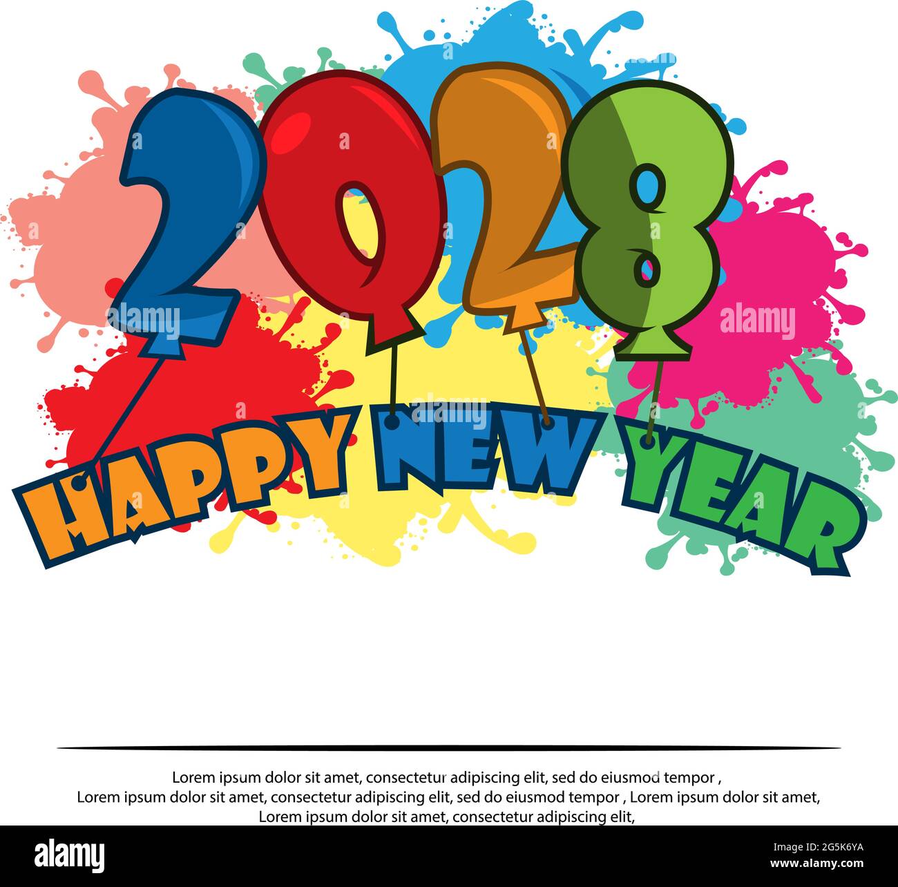 Happy 2028 New Year card with balloon. Stock Vector