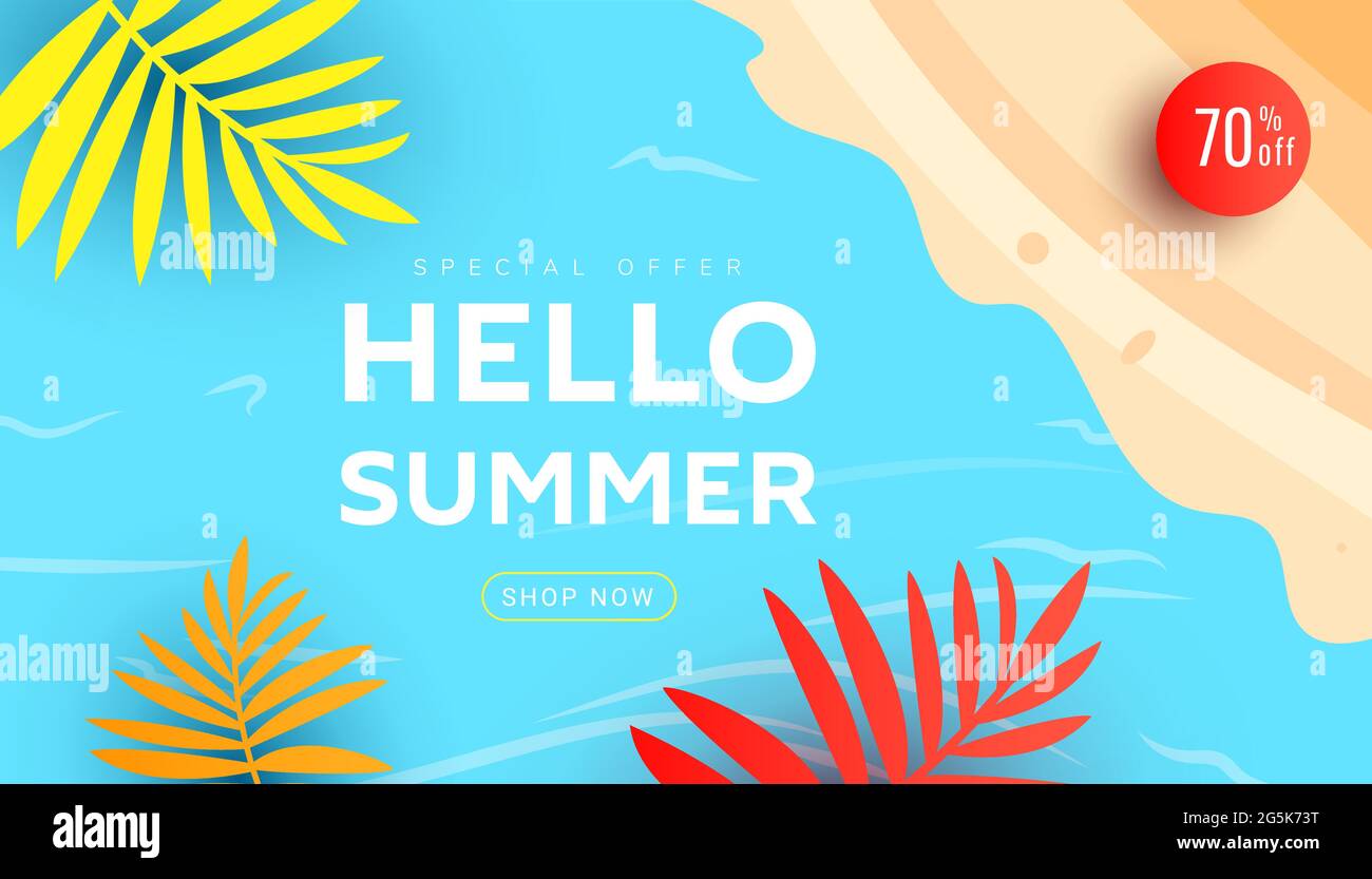 Hello summer sale editable template banner with fluid liquid elements ...