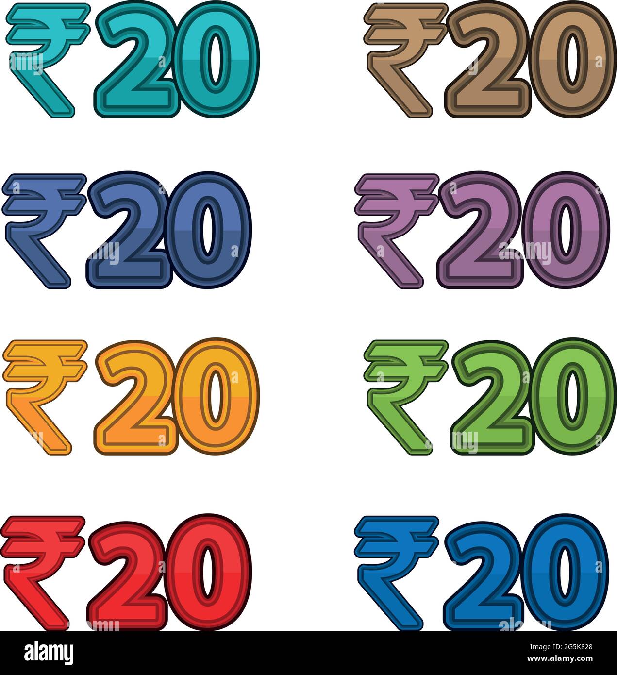 Illustration Vector of price 20 rupee, India currency Stock Vector