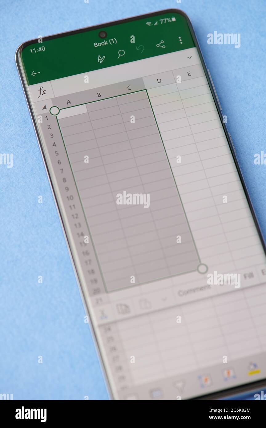 New york, USA - June 28 2021: Spreadsheet  excel book  on smartphone screen close up Stock Photo