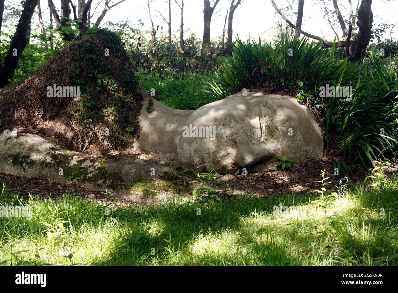 THE MUD MAID SCULPTURE. LOST GARDENS OF HELIGAN. CORNWALL UK. Stock Photo