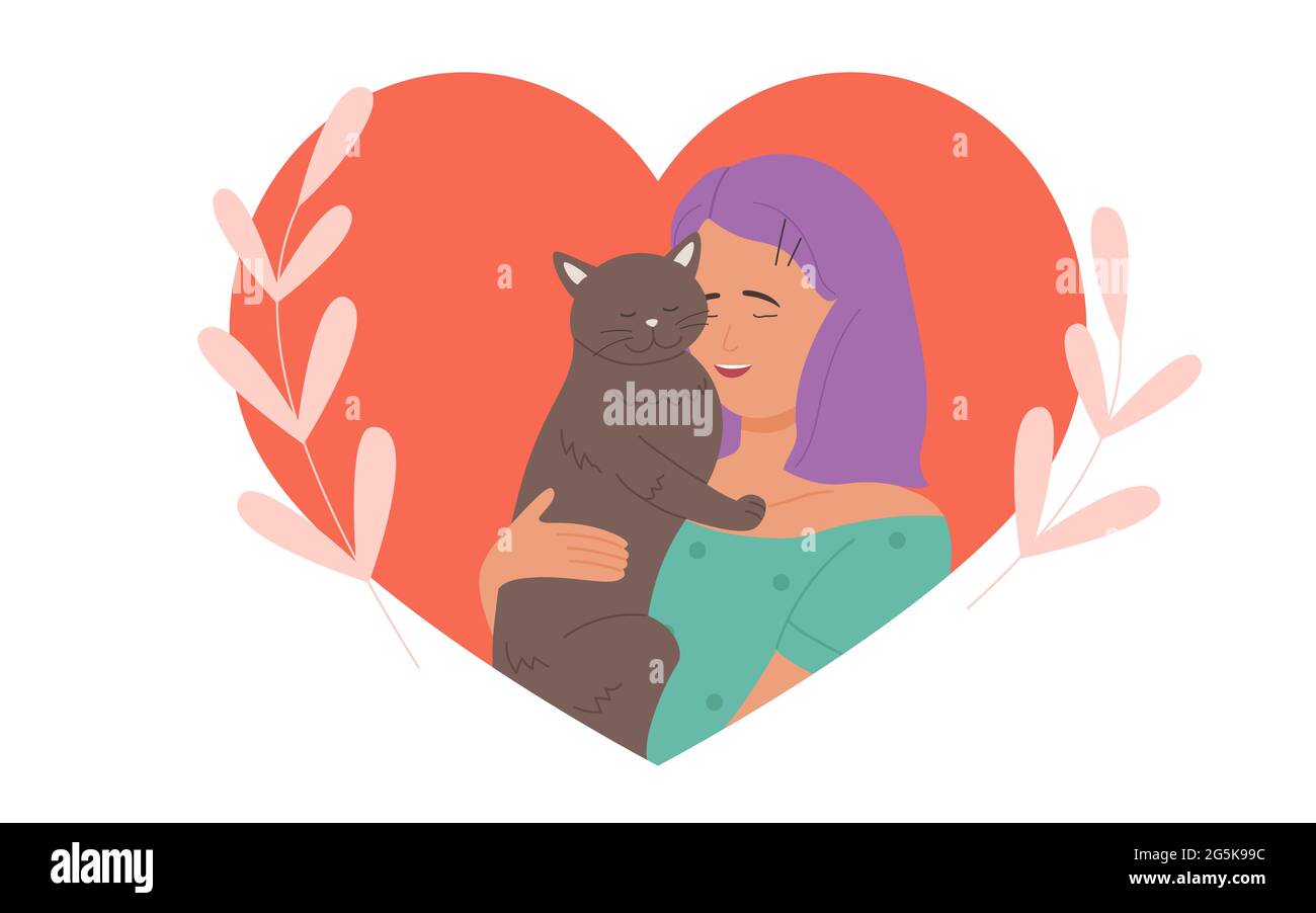 Cat love cute smile hug lover logo icon Royalty Free Vector