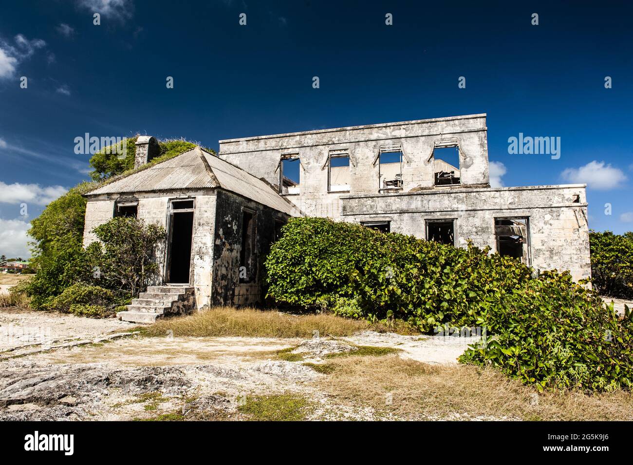 Old ruins of Harrismith Plantation House could be found on the cliff above Harrismith beach in Barbados. The building was founded in 19th century and Stock Photo