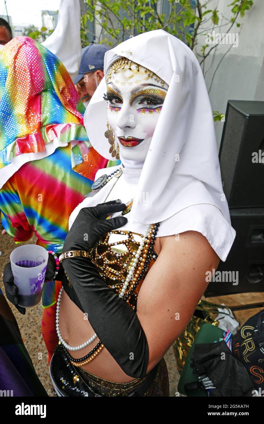Paris, France. 27th June, 2021. Sister Cybelle poses for a photo during the Gay Pride March in Paris. Thousands of LGBT members and their supporters took part in the Gay Pride March in Paris to celebrate Pride Month. Credit: SOPA Images Limited/Alamy Live News Stock Photo