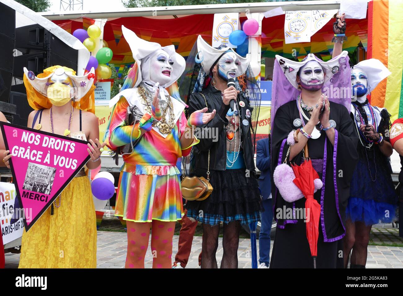 Paris, France. 27th June, 2021. Sisters of Perpetual Indulgence seen during the Gay Pride March in Paris. Thousands of LGBT members and their supporters took part in the Gay Pride March in Paris to celebrate Pride Month. Credit: SOPA Images Limited/Alamy Live News Stock Photo